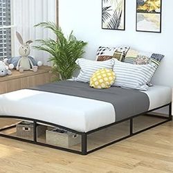 NEW Queen Bed Frame, Metal Platform Bed Frame W/ Wood Slat Support, 10 Inches High, Queen, Black !