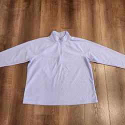 Eddie Bauer Women's Long Sleeve Polar Fleece Quarter Zip Pullover in pale iris with an embossed geometric pattern, size XXL, good condition 