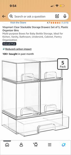 Vtopmart Clear Stackable Storage Drawers Set of 5