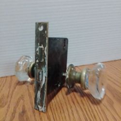 Vintage (Harley) Old Crystal Glass Door Knobs ,(8) Point Octagon