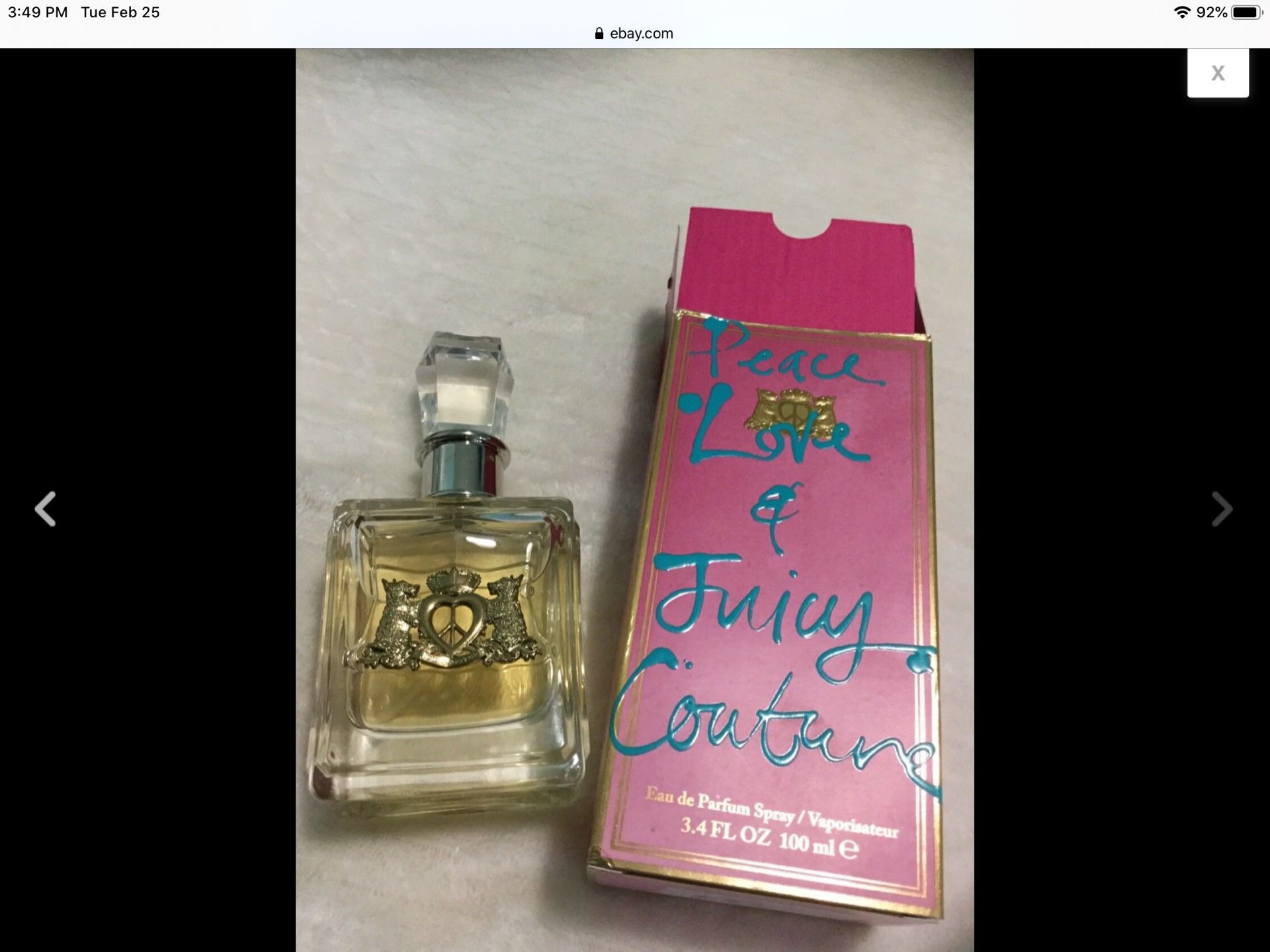 Juicy couture peace love and juicy perfume 3.4 floz