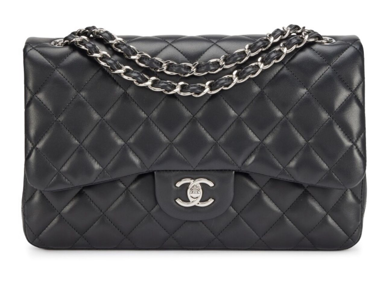 Chanel Black Quilted Lambskin Jumbo Classic Double Flap Bag Silver Hardware, 2015