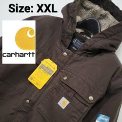 New Carhartt Men's Relaxed Fit Washed Duck Sherpa-Lined Utility Jacket Size: XXL