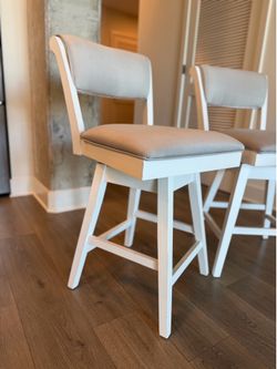 2 Stools- Hillsdale Furniture Clarion Wood and Upholstered Swivel Stool, Sea White - Sea White - Bar Height