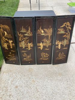 Japanese Art Work. 4 Peices. Solid Wood
