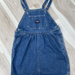 Oshkosh Girls Denim Overall Jumper Dress Blue Medium Wash Pockets Size 5 Vintage
