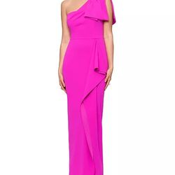 Betsy & Adam One-Shoulder-Bow Scuba Crepe Gown