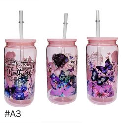 Butterflies Mother Inspiring Words Acrylic Plastic Tumbler Cup 16oz Pink
