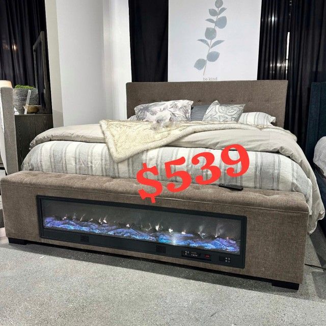 Upholstered Queen Audio Flame Visualizer Bed Brown