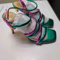 Teal Green And Purple Sandal Heels