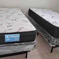 Twin Regular Mattress And Box Spring And Metal Frame 