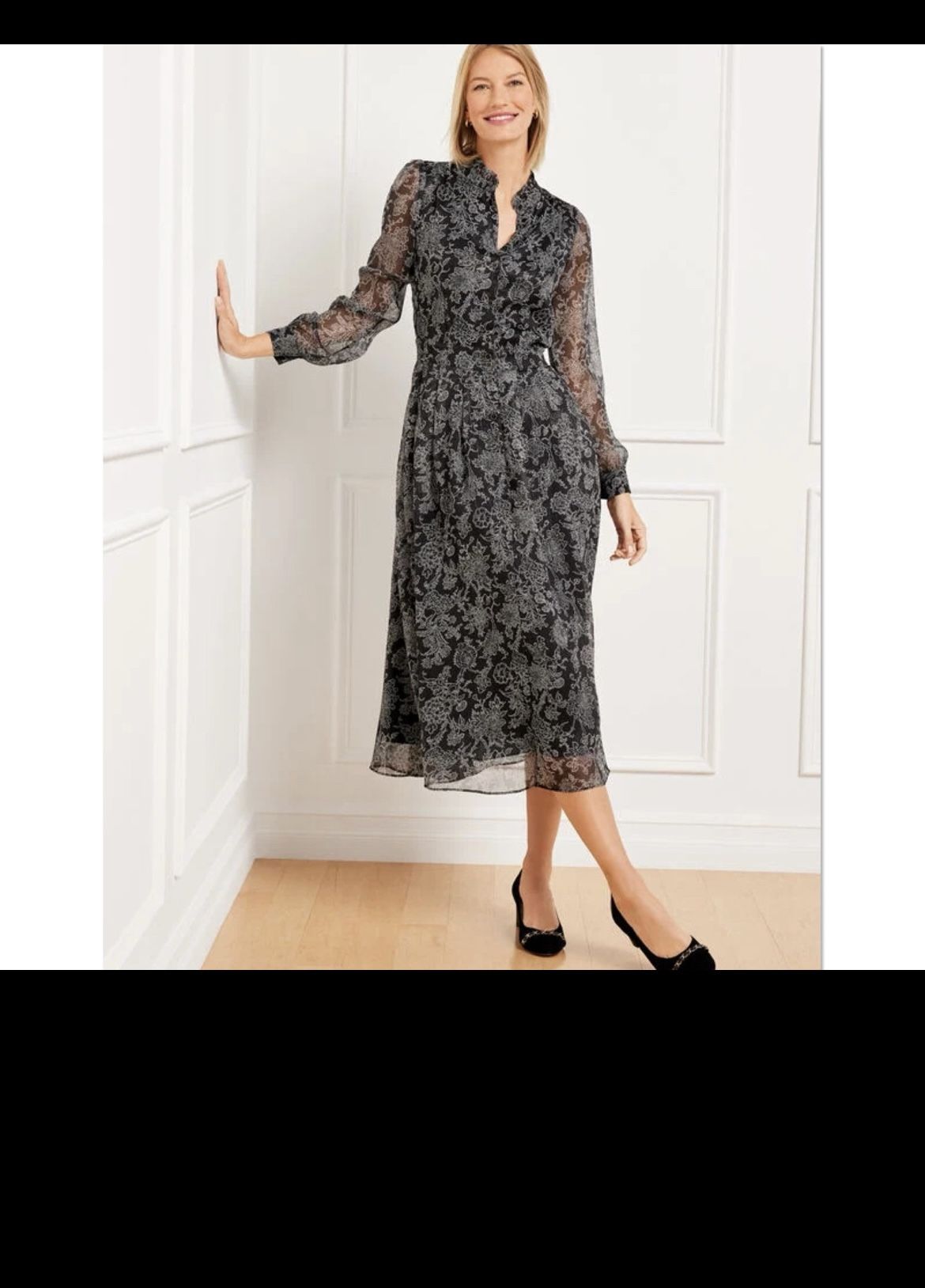 Talbots METALLIC STRIPE FIT & FLARE SHIRTDRESS JACOBEAN FLORAL Dress Size 12 NWT