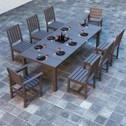 NIB-9 Piece Patio Dining Set for 8, 75.2'' Table with Umbrella Hole & Chairs, All Weather-Resistant HDPE Outdoor Furniture Backyard 