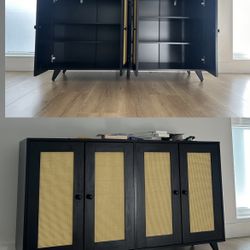 Black rattan Buffet Table/cabinet
