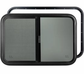 Dulepax Horizontal RV Window, 21" W × 14" H Tinted Slide Trailer Window, Tempered Glass Camper Window Replacement with Net Screen and Trim Ring, DOT A