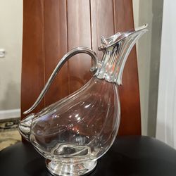 Silver Plated And Glass Duck Wine Pitcher 