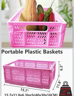 Foldable/Stackable Plastic Storage Baskets - Set of 4