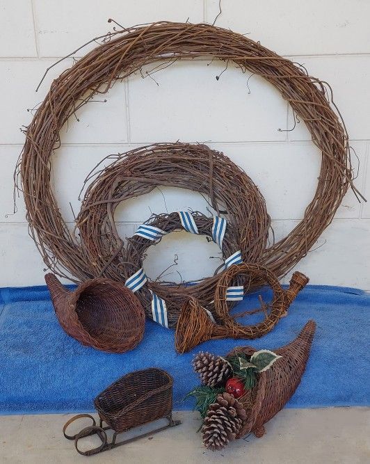 Assorted Grapevine Wreaths & Wicker