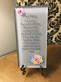 Glass Hail Mary Inspirational Plaque