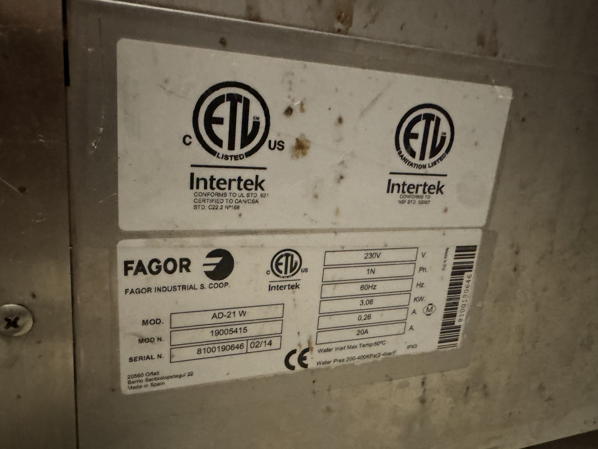 Fagor Bar Glasses Washer Machine