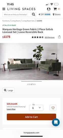 Marques Heritage Green Fabric Sofa 