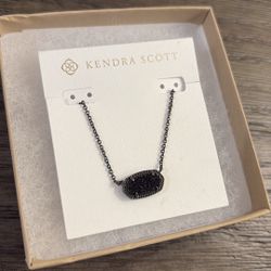NWT [Kendra Scott] Elisa Sparkle Black Drusy Stone Gunmetal Over Brass Necklace