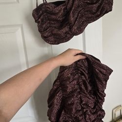 SPARKLY Top with Skirt, Gorgeous brown gold ruched mini...