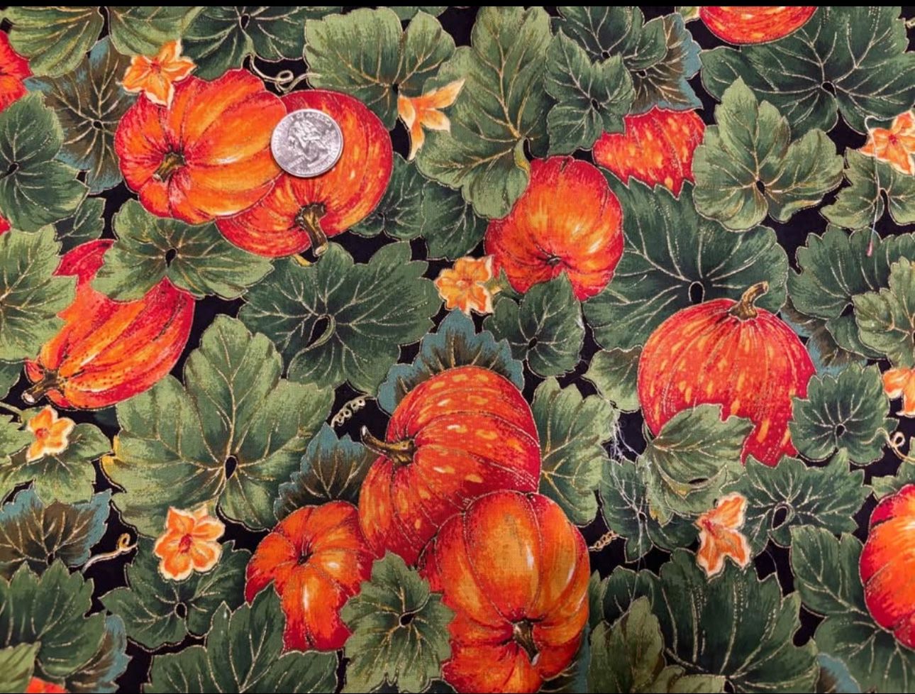 Fabric cotton cloth material harvest pumpkin season vegetable sewing quilting crafting