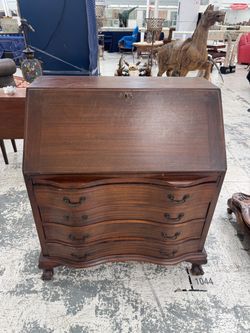 Mahogany Serpentine Front Bureau Desk - 36” x 21” x 42”