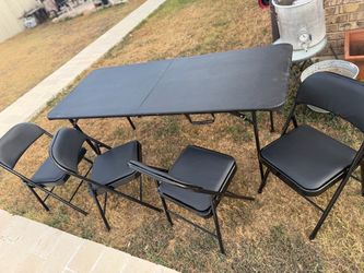 Cosco 6 ft Rectangle Centerfold Folding Table with 4 Folding Chairs, Black
