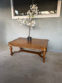 Vintage Wood Coffee Table with Carved Detail