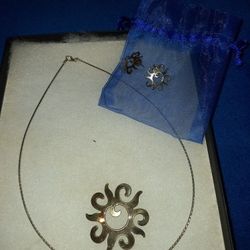 .925 Sterling Silver STARBURST NECKLACE EARRINGS PENDANT SET