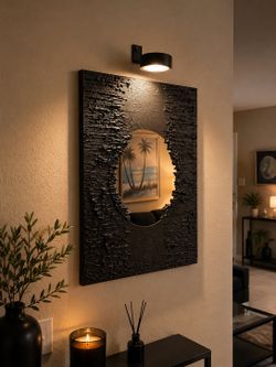 Echoes of Noise Handmade Textured Wall Art with Mirror, Rechargeable Light 20"x16"