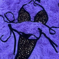 New Small black gold metallic y2k thong bikini festival rave dance raver swimsuit   No size tag. Is o