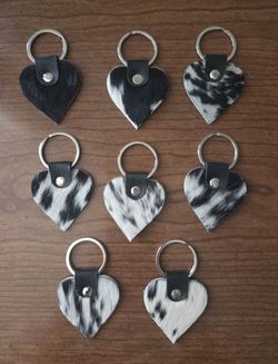 New Real Cowhide Keychains Hearts