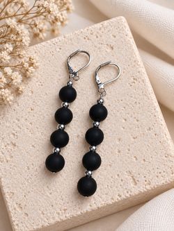 Black Matte Bead Drop Earrings