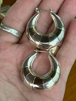 Vintage Two-Tone Sterling Silver Puffy Hoop Earrings