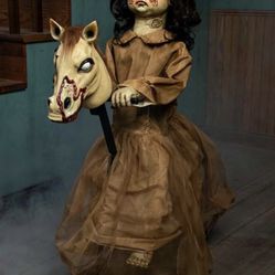 3.5FT Light Up Talking Doll on Animated Rocking Horse  / Halloween Decorations 