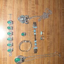 Huge Jewelry Lot Turquoise Necklace Rings Bracelet