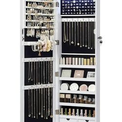 6 LEDs Lockable Mirror Jewelry Organizer
