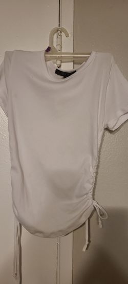 White Ribbed Top with Side Ruching