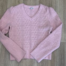 pink sweater with pearls (nanette lapore)
