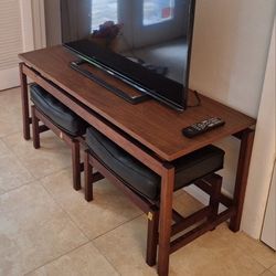 Rare Vintage Mid Century Jens Risom 48" Walnut Console Table and Benches. All original. Excellent condition. Sacrifice! 
