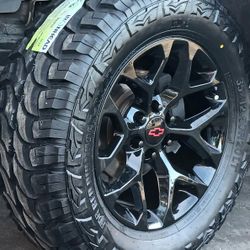 22" Chevy Silverado GMC Sierra Replica Wheels & Tires OFF-ROAD Tahoe Suburban Escalade Yukon Ram Tundra Titan Rims Rines Llantas.. Setof4 