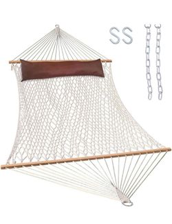 Lazy Daze Hammocks 12FT Double Rope Hammocks, 2 Person Hand Woven Cotton Hammock with Pillow, Spreader Bar for Outdoor, Indoor, Patio, Poolside, FIT 1