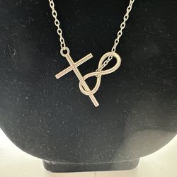 Silver Cross And Infinity Necklace 