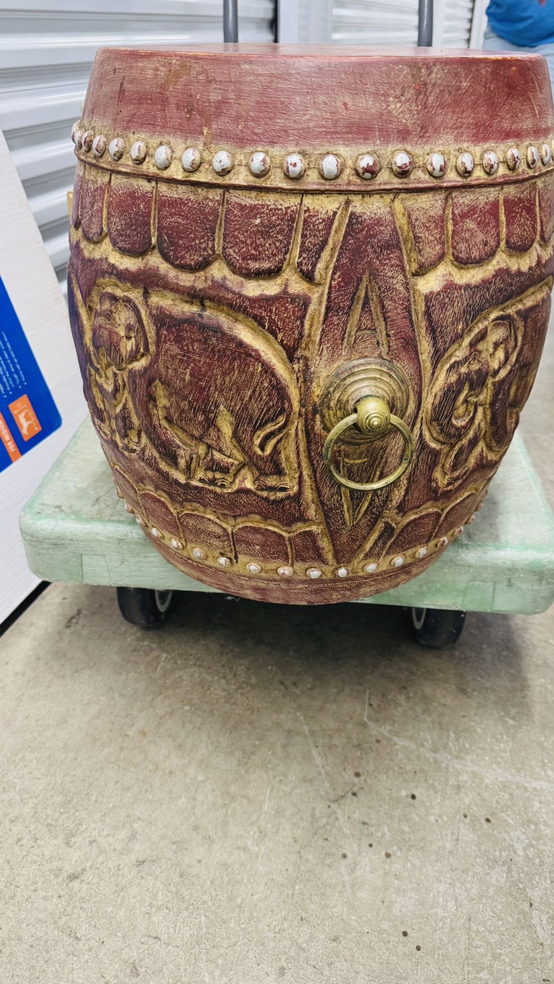 Vintage Natural Carved Elephant Drum Stool