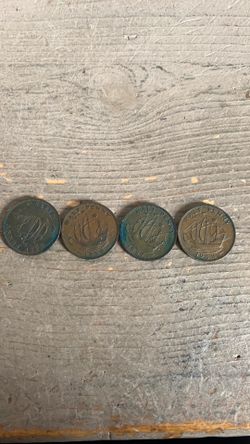 Vintage British Half Pennies  - 1938, 1950, 1957 & 1958