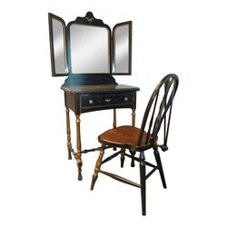 Rare + Hard to find Stickley Bros. Vanity w/ tri fold mirror & chair