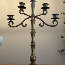 18” Antique Brass 5 Candlestick Holder Made In Japan Vintage